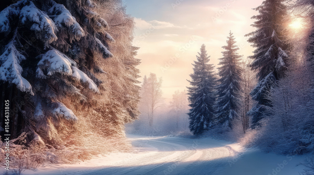 In winter, snow covered cedar trees are piled up with snow In winter, snow covered cedar trees are piled up with snow