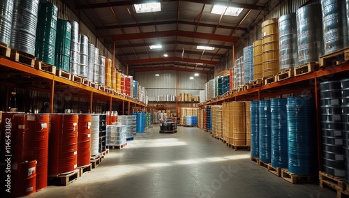 Wallpaper Mural Warehouse with Rows of Industrial Barrels Torontodigital.ca