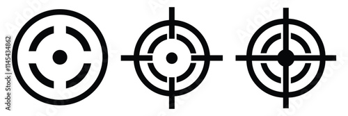 Target vector icon illustration. Set of target icon. Crosshairs icon set. Aim sniper shoot group. Focus cursor bull eye mark, goal abstract sign, gun crosshair. Sniper symbol. Vector Illustration. 