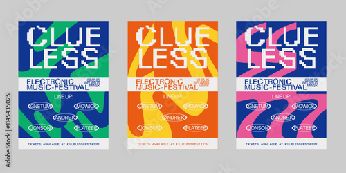 Streetwear poster bundle. Brutalism poster set, Futuristic poster flyer for print. Modern brochure for print. Retrofuturism graphic for promo event and music. Event poster vector set.
