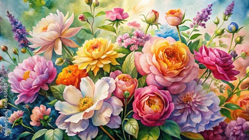 AI Watercolor Floral Painting, Documentary Style, Botanical Art, Nature Photography