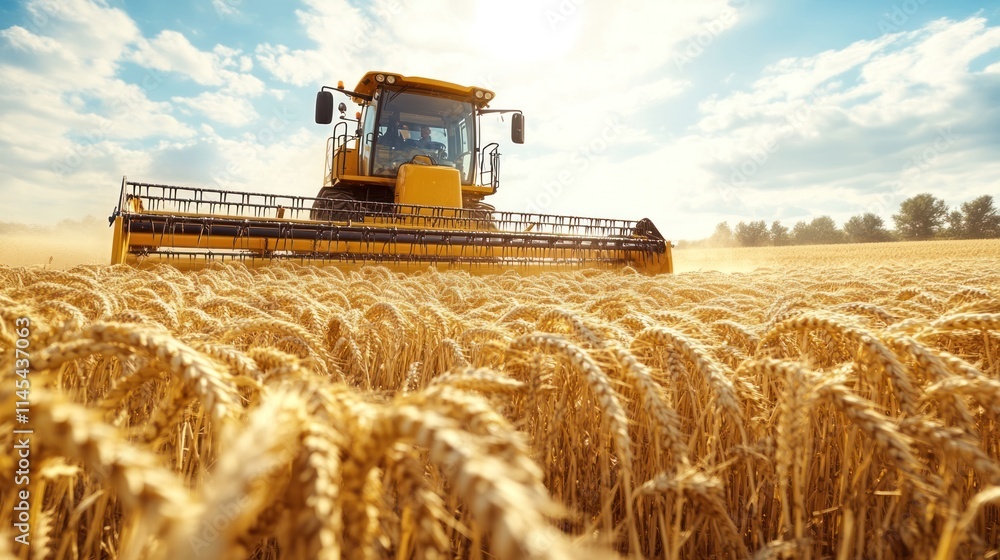 Fototapeta premium Harvesting Wheat in Golden Fields