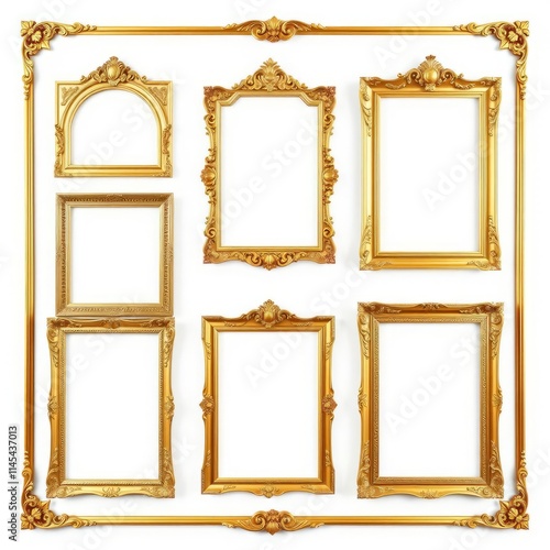 Wallpaper Mural Eight ornate empty golden frames isolated on white background frame isolated frame border design background isolated Torontodigital.ca