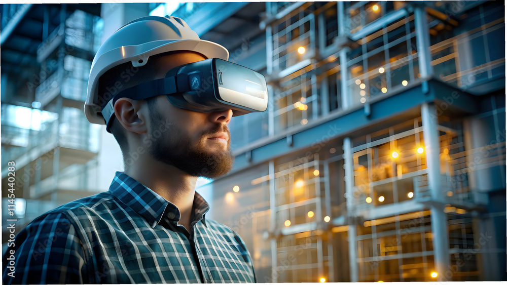 Engineer Augmented Reality Glasses Construction Site Visualizing Architectural Plans Engineer Augmented Reality Glasses Construction Site Visualizing Architectural Plans