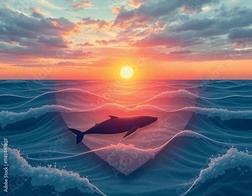 there is a picture of a dolphin in the ocean with a heart. photo