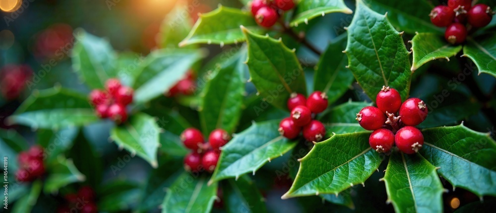 Fototapeta premium Festive Botanicals: Holly Berries & Lush Greenery
