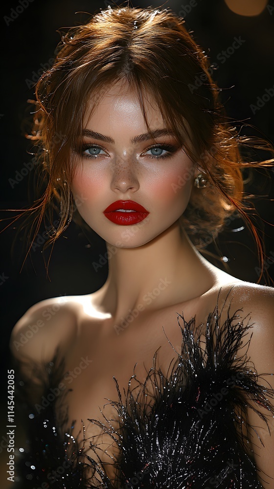 Model with dramatic red lips AI generated illustration