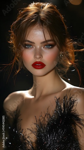Obraz na płótnie Model with dramatic red lips AI generated illustration w salonie