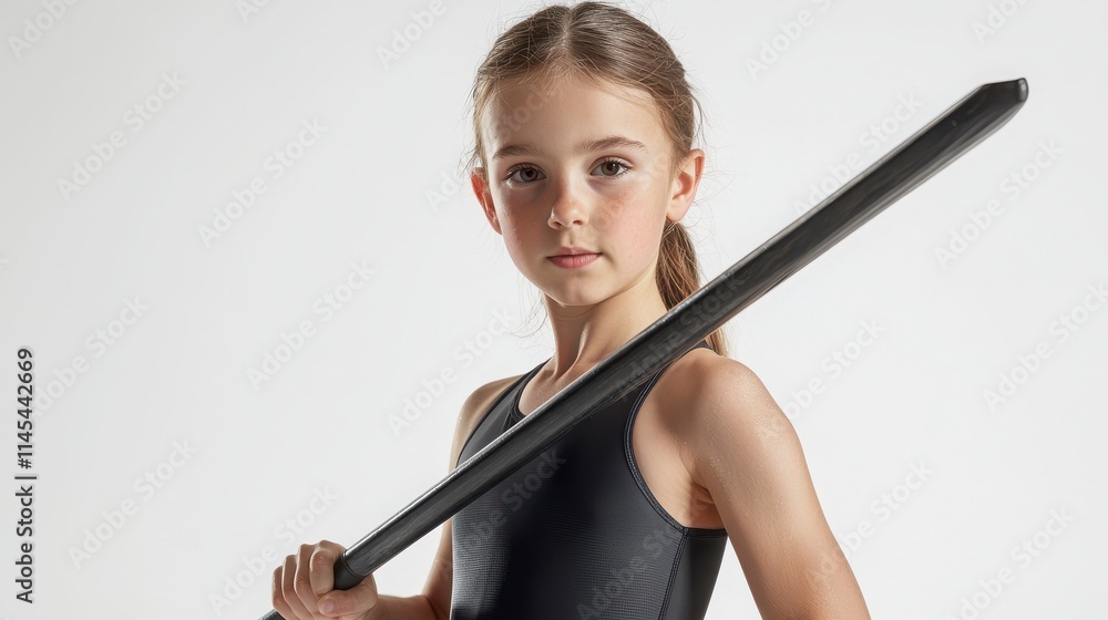 Young Girl in Black Athletic Outfit Holding a Bat for Sport Young Girl in Black Athletic Outfit Holding a Bat for Sport