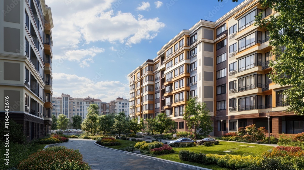 Fototapeta premium Modern Residential Complex: Architectural Design and Landscaping