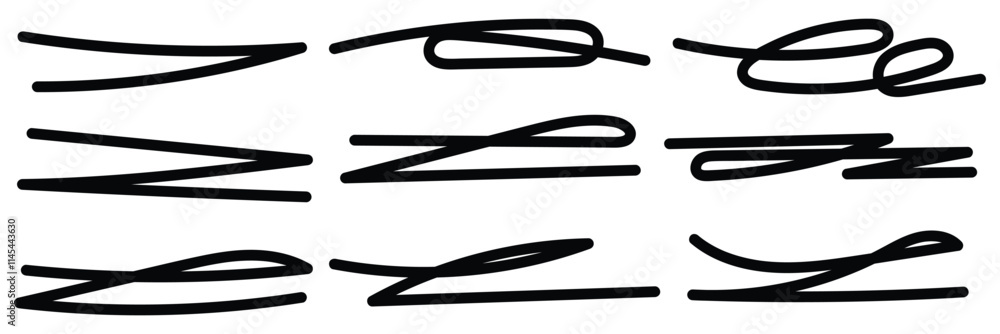 Swift crossed and wavy underlines. Underline markers collection. Vector illustration of scribble lines isolated on white background. Swift crossed and wavy underlines. Underline markers collection. Vector illustration of scribble lines isolated on white background.