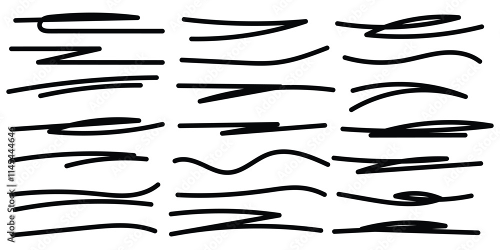 Set of hand drawn marker line design element, grunge strokes, doodle lines underline scribble. Set of hand drawn marker line design element, grunge strokes, doodle lines underline scribble.