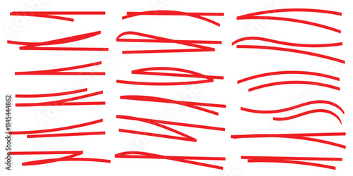 Hand drawn collection of different diary scribble lines and elements. Marker pen underline and strikethrough Editable strokes for Note book. Swift crossed and wavy highlight markers for scribbling pad