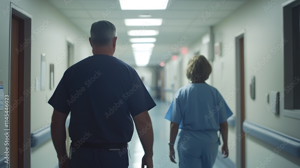 Fototapeta premium Nurse walking alongside a patient AI generated illustration