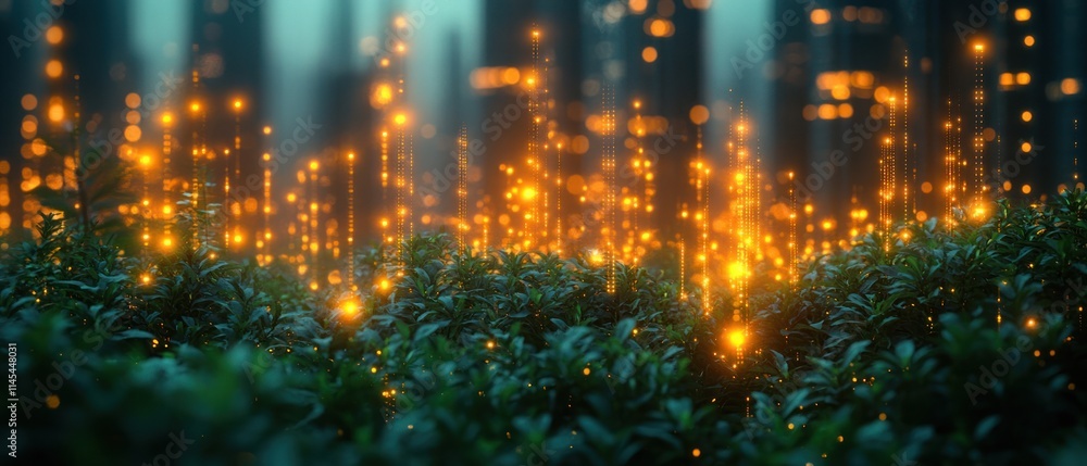 Enchanted forest glowing with ethereal lights. Enchanted forest glowing with ethereal lights.