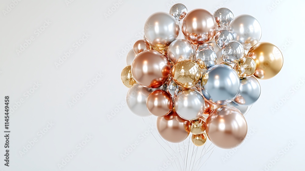 A bunch of shiny gold and silver balloons are floating in the air A bunch of shiny gold and silver balloons are floating in the air