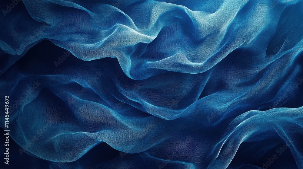 Fototapeta premium Abstract Blue Fabric Draped in Soft Waves