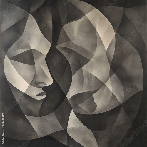 Abstract Portrait of Intertwined Faces in Monochromatic Hues