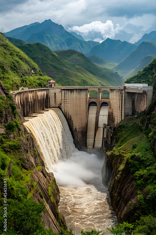 Majestic Hydroelectric Dam: Harmonizing Energy Generation and Nature in Lush Green Mountains Majestic Hydroelectric Dam: Harmonizing Energy Generation and Nature in Lush Green Mountains