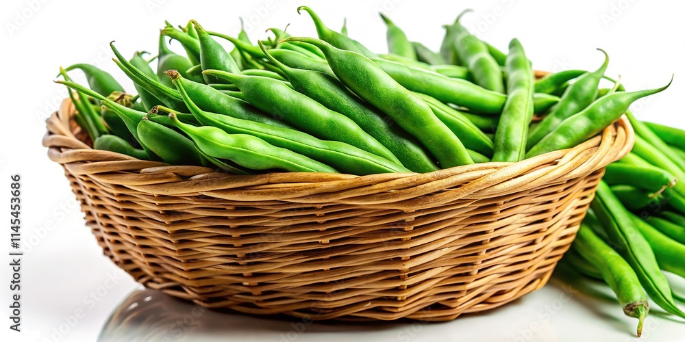 Fresh Green Beans in Wicker Basket - Double Exposure Fresh Green Beans in Wicker Basket - Double Exposure