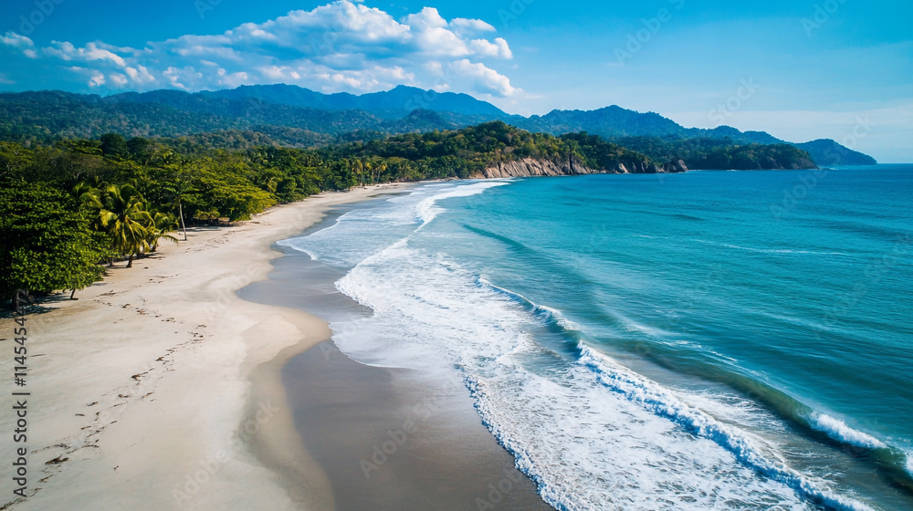 A serene beach on an island with gentle waves and clear morning sky, turquoise water under a clear blue sky, Unpolluted Beach Landscape in Serene Nature with sky and water wave on the ocean. A serene beach on an island with gentle waves and clear morning sky, turquoise water under a clear blue sky, Unpolluted Beach Landscape in Serene Nature with sky and water wave on the ocean.
