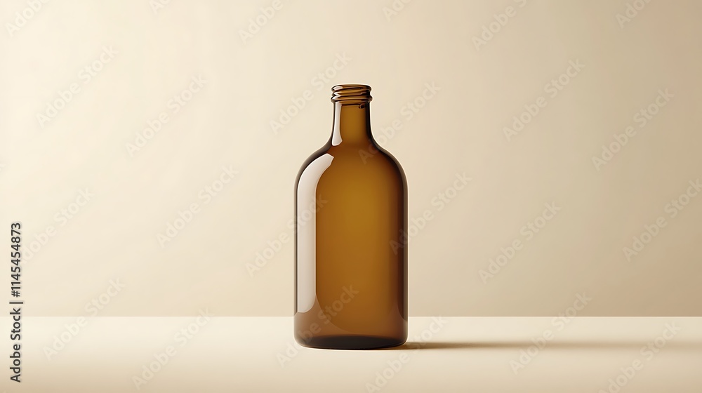 Brown Glass Bottle Mockup Photo Centered On Creamy Backdrop. AI Generated Brown Glass Bottle Mockup Photo Centered On Creamy Backdrop. AI Generated