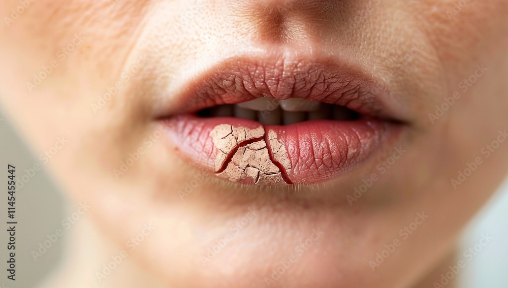 Female Lips with Cracks and Dryness in Natural Skin Tone Female Lips with Cracks and Dryness in Natural Skin Tone