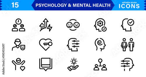 Mental Health & Psychology Icon Set, Professional Illustrations for Therapy, Wellness, and Emotional Awareness Projects.