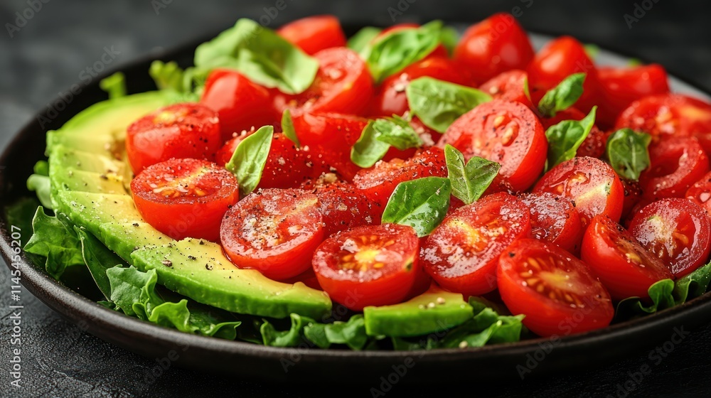 Fresh salad with tomatoes, avocado, and basil. Fresh salad with tomatoes, avocado, and basil.