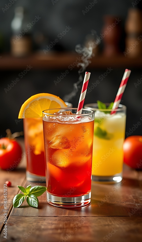 Steaming cocktails brightly presented close-up photo kitchen setting. AI Generated Steaming cocktails brightly presented close-up photo kitchen setting. AI Generated
