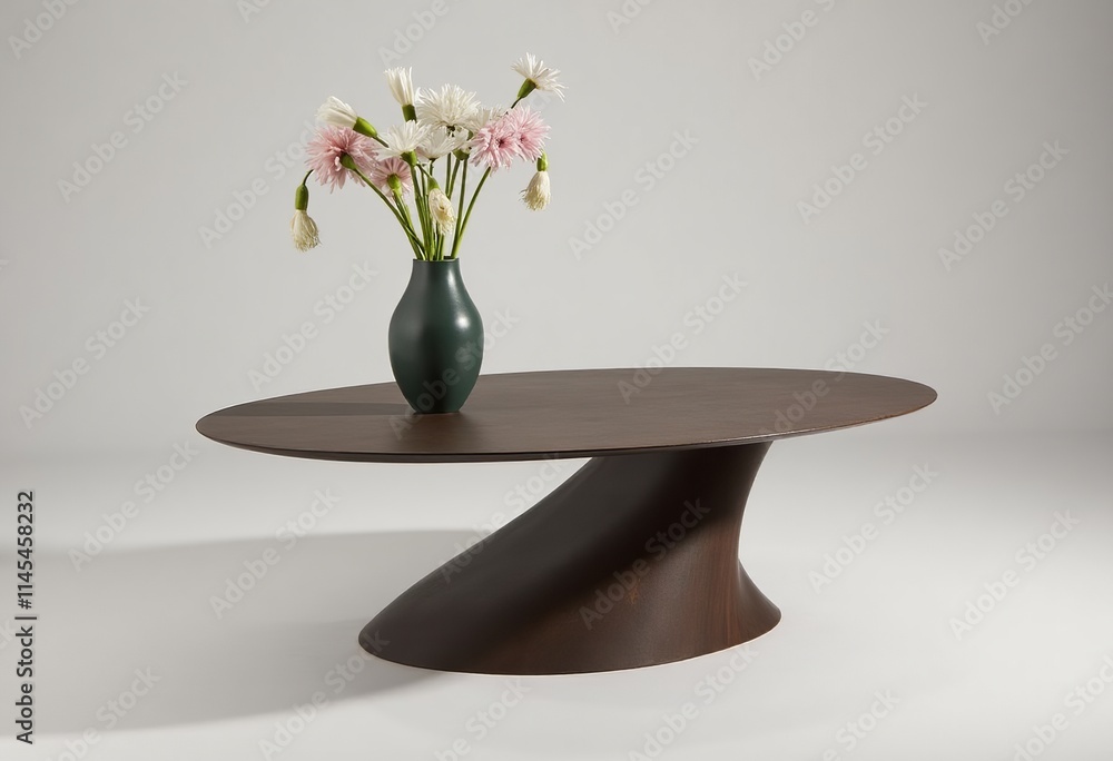 Contemporary Furniture Design: Curved Table with Art Deco Sculpture and Vibrant Flowers
Contemporary Furniture Design: Curved Table with Art Deco Sculpture and Vibrant Flowers