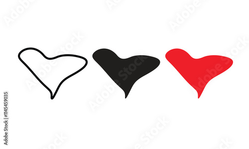 Heart icon set. Red, black, and outline heart icons. Love icon set