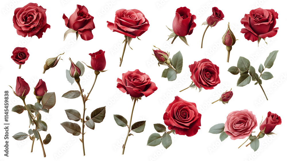 Romantic Rose Icons Collection: Classic Red and Pink Hues for Valentine's Themes Romantic Rose Icons Collection: Classic Red and Pink Hues for Valentine's Themes