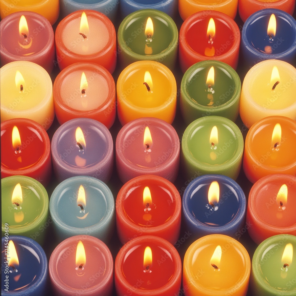 Colorful Array of Lit Candles in a Grid Pattern Colorful Array of Lit Candles in a Grid Pattern