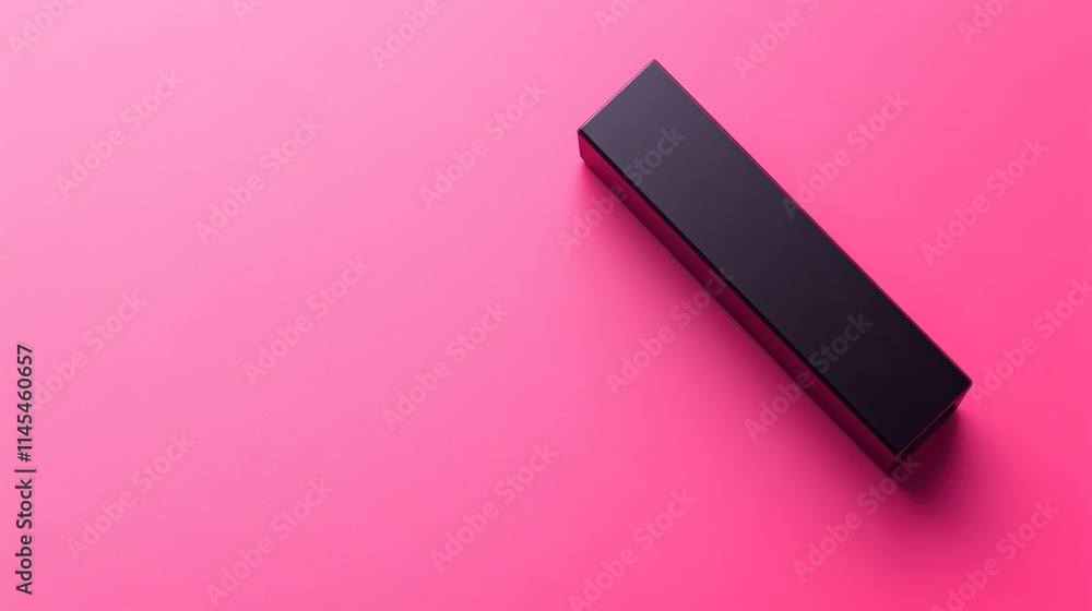 Black rectangular box on pink background. Ideal for product packaging, branding, or minimalist designs. Black rectangular box on pink background. Ideal for product packaging, branding, or minimalist designs.