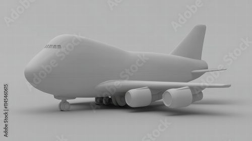 Detailed 3D Model of a Blank Airplane Rendered in Gray Color