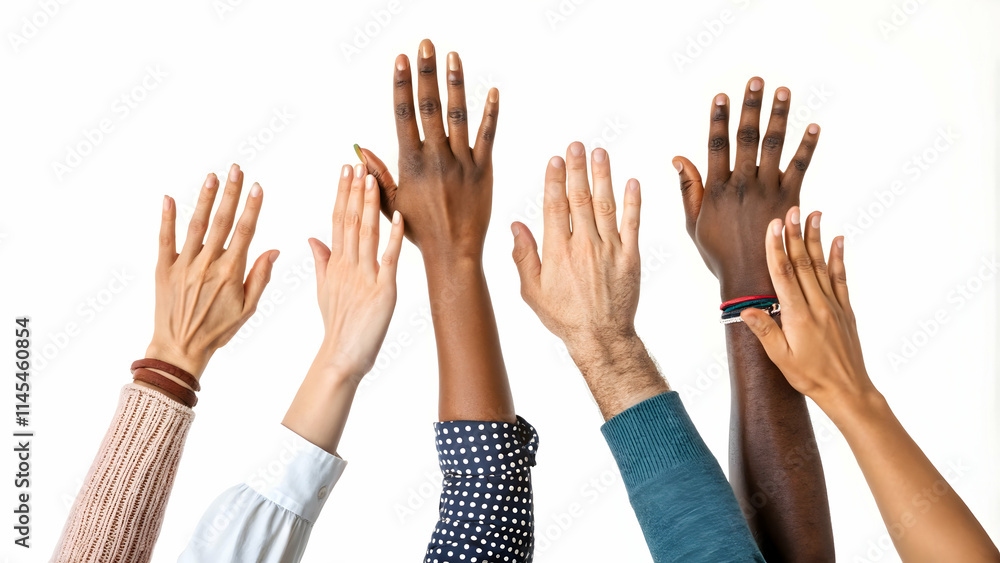 Diverse Hands Reaching Upwards Symbolizing Aspiration in Macro Image Diverse Hands Reaching Upwards Symbolizing Aspiration in Macro Image