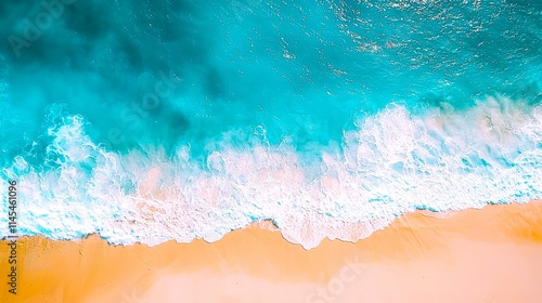 Serene Aerial View of Turquoise Ocean Waves Meeting Sandy Shore