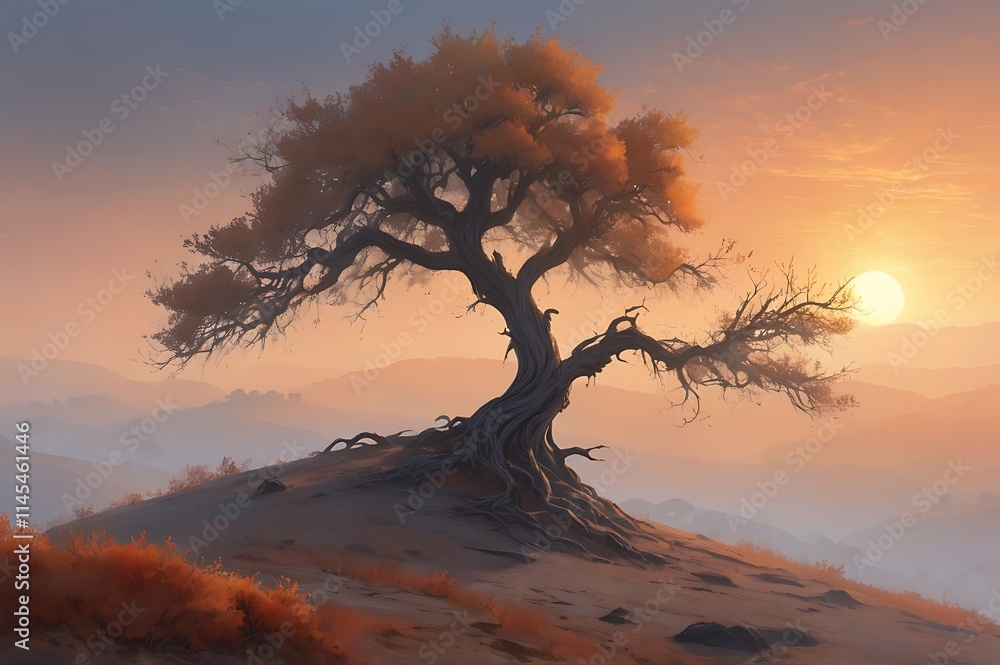 Stunning Silhouette Of A Tree During Sunset, Showcasing Nature's Beauty And Serene Landscape Stunning Silhouette Of A Tree During Sunset, Showcasing Nature's Beauty And Serene Landscape