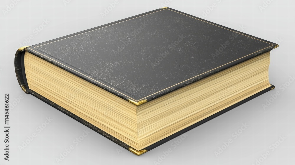 Black Leather Book with Gold Edges on a Light Background Black Leather Book with Gold Edges on a Light Background