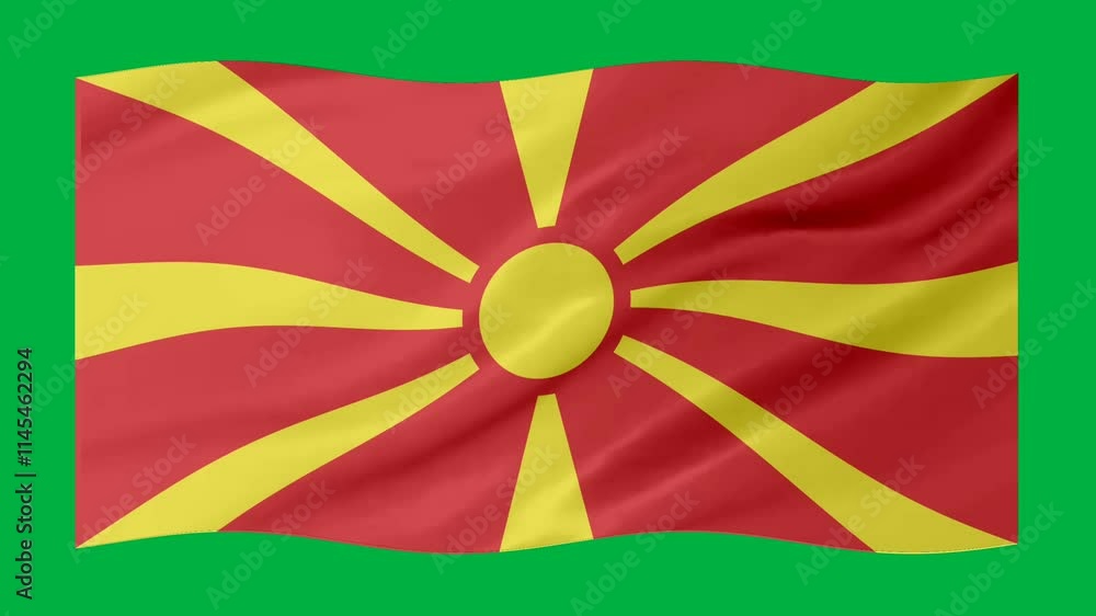 North Macedonia waving flag loop animation with glowing 3d shade isolated on green background North Macedonia waving flag loop animation with glowing 3d shade isolated on green background