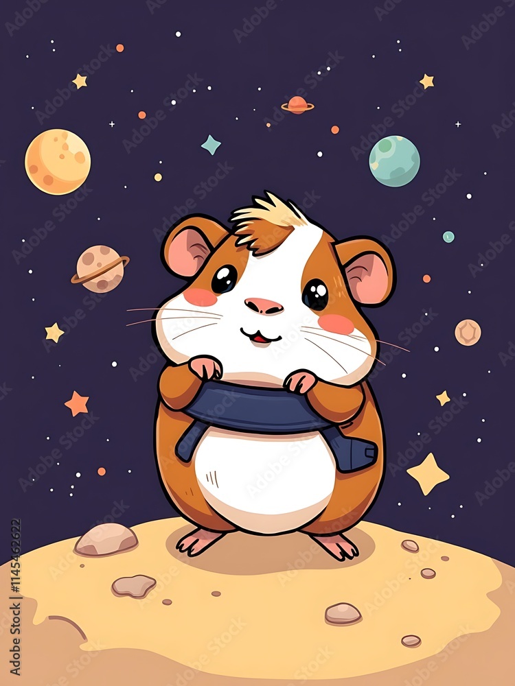 Fototapeta premium Cute guinea pig quickly embracing dark scarf vector art fantasy-inspired. AI Generated