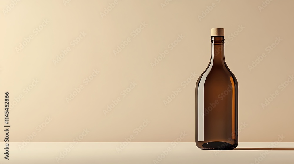 Brown glass bottle mockup, softly lit, close up photo, on beige surface. AI Generated Brown glass bottle mockup, softly lit, close up photo, on beige surface. AI Generated