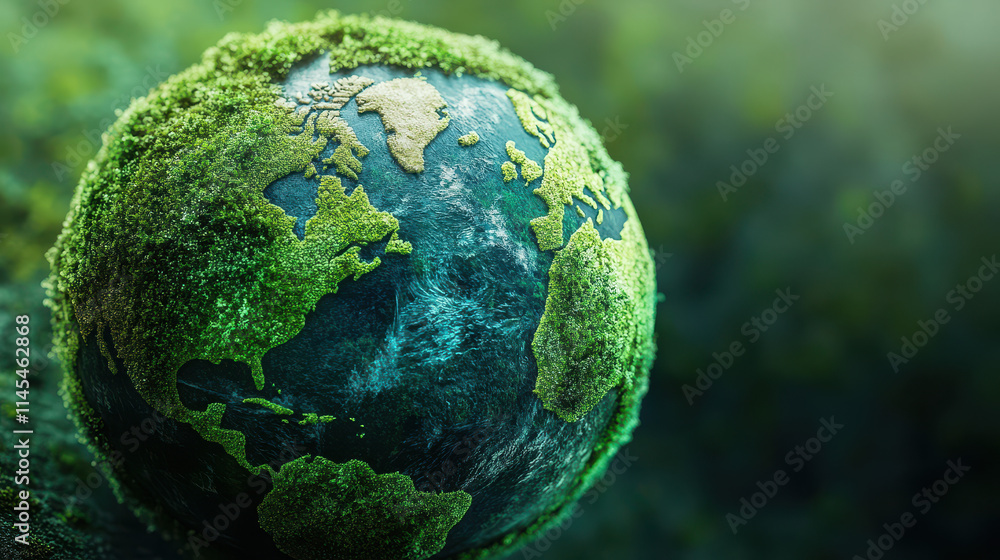 A Lush Green Earth Covered in Moss A Symbol of Environmental Conservation A Lush Green Earth Covered in Moss A Symbol of Environmental Conservation