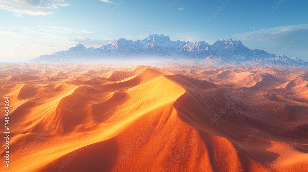 Naklejka premium Vast desert landscape with distant mountains.