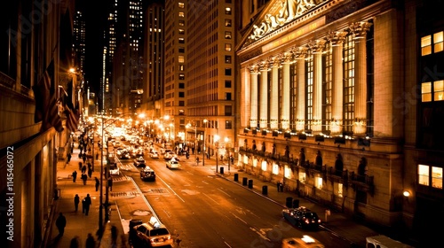 Nighttime Urban Scene with Bright Lights and Busy Street Activity