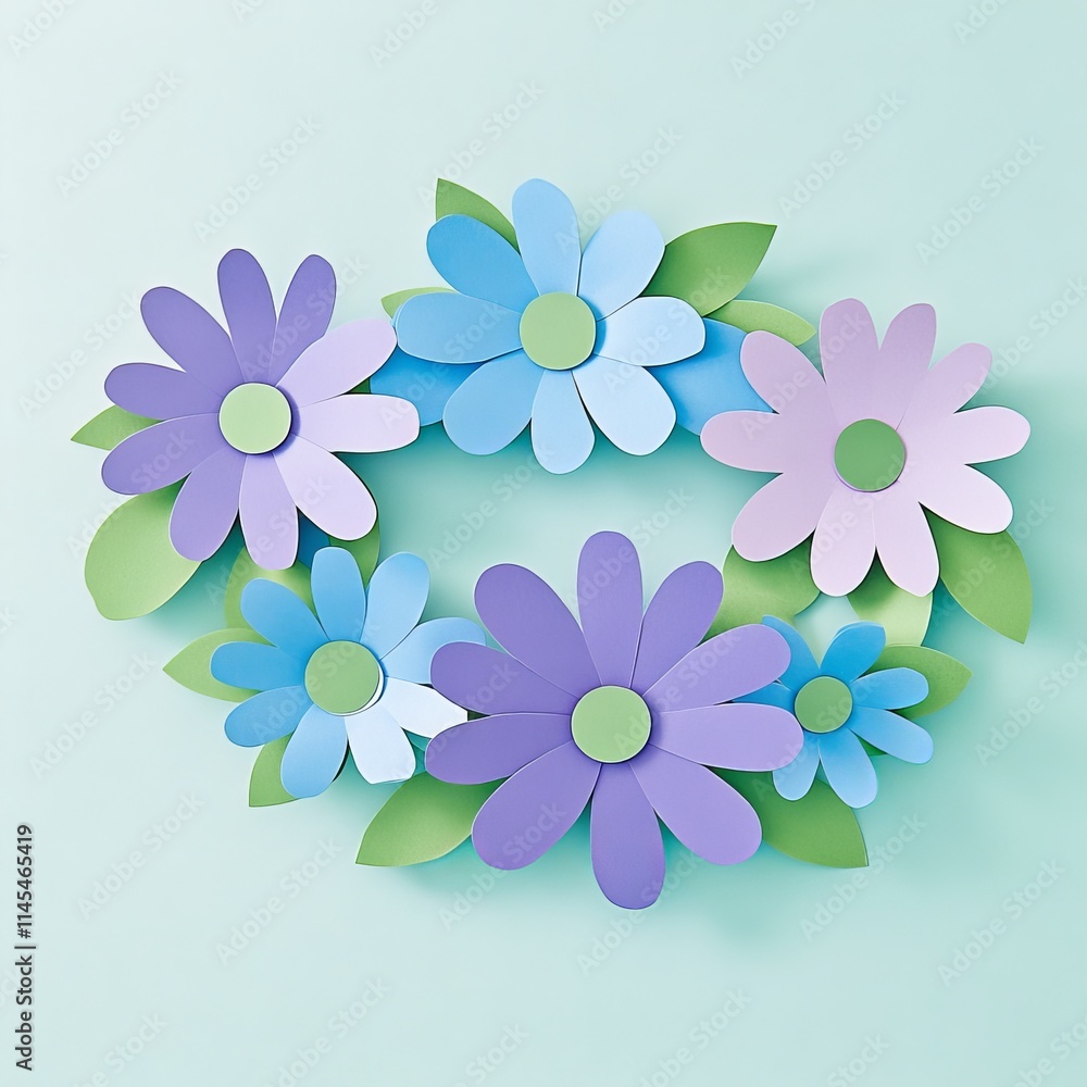 Delicate Paper Flower Wreath, Pastel Hues, Springtime Bloom Delicate Paper Flower Wreath, Pastel Hues, Springtime Bloom