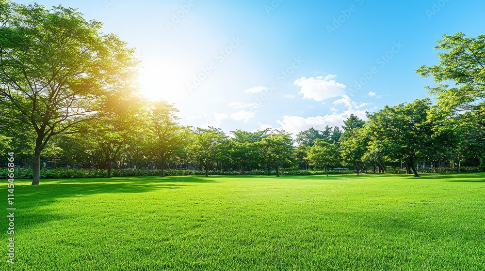 Tranquil Green Landscape with Lush Grass and Brilliant Blue Sky Tranquil Green Landscape with Lush Grass and Brilliant Blue Sky