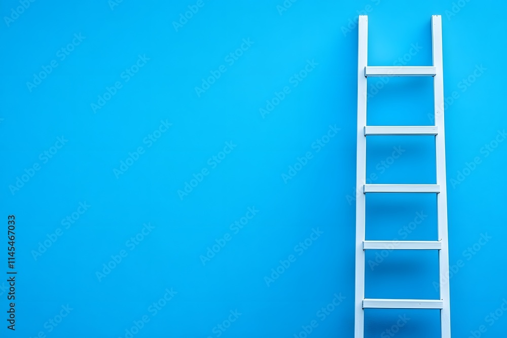 White ladder against blue background symbolizing growth and success, minimalistic concept White ladder against blue background symbolizing growth and success, minimalistic concept