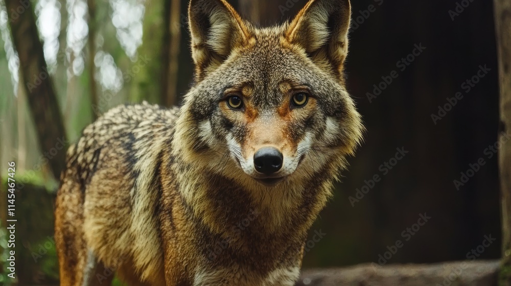 Close-up of a Majestic Coyote in a Forest Setting Close-up of a Majestic Coyote in a Forest Setting